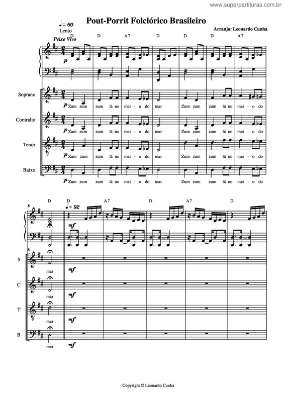Partitura da música Pout-Porrit Folclórico Brasileiro v.2