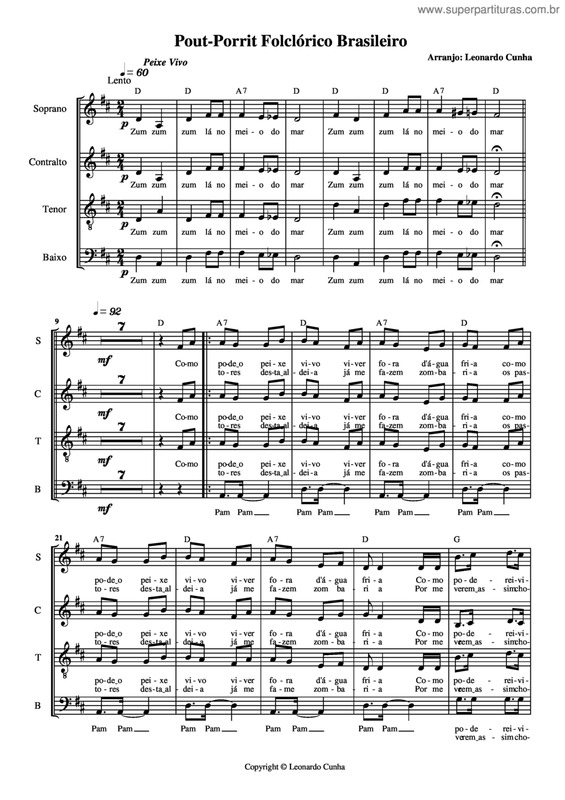 Partitura da música Pout-Porrit Folclórico Brasileiro