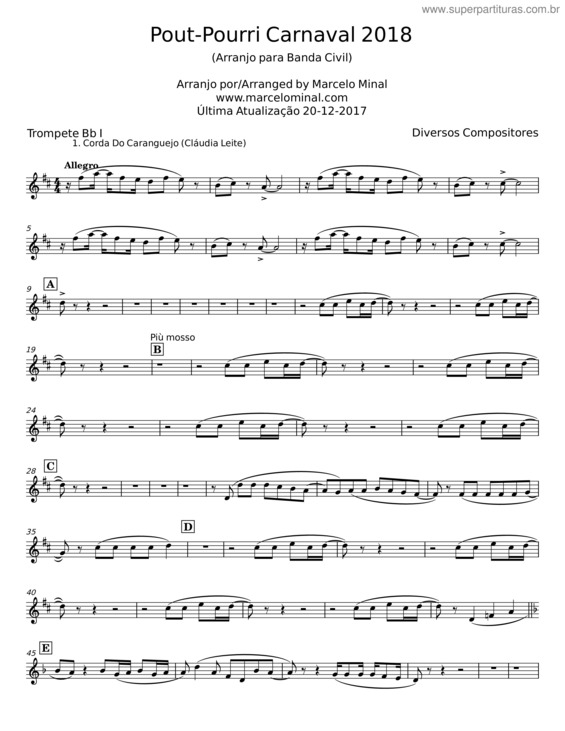 Partitura da música Pout-Pourri Carnaval 2018