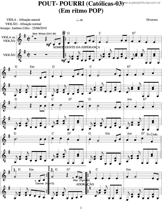 Partitura da música Pout Pourri v.6