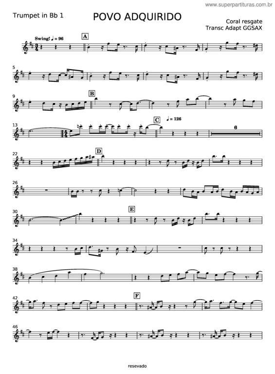 Partitura da música Povo Adquirido – Coral Resgate Para A Vida v.3