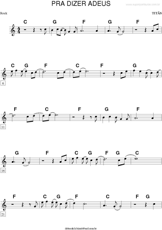 Partitura da música Pra Dizer Adeus v.2