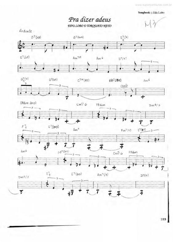 Partitura da música Pra Dizer Adeus v.3