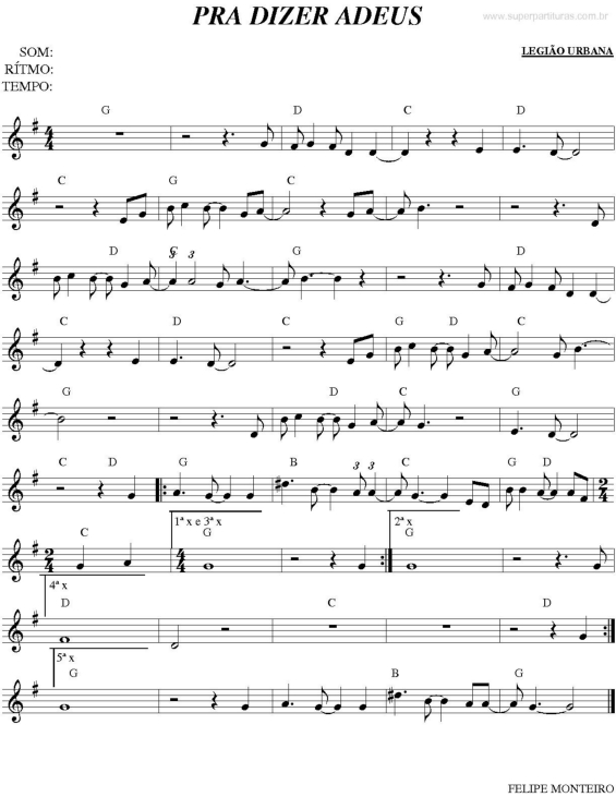 Partitura da música Pra Dizer Adeus