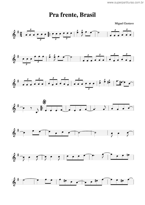 Partitura da música Pra Frente, Brasil