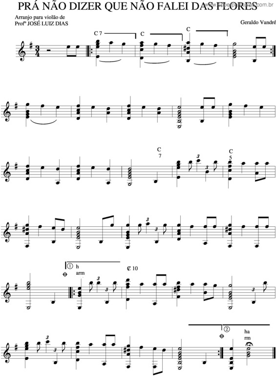 Partitura da música Pra Não Dizer Que Falei Das Flores