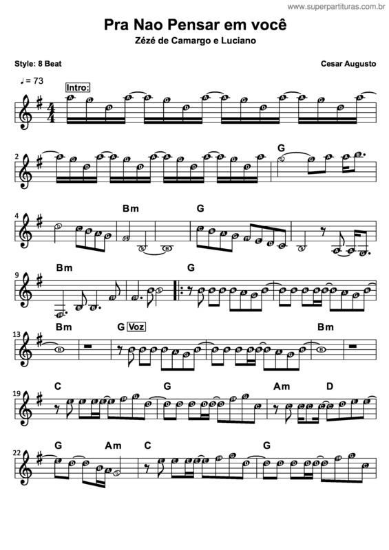 Partitura da música Pra Não Pensar Em Você