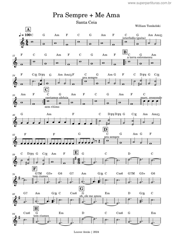 Partitura da música Pra Sempre + Me Ama