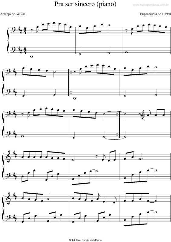 Partitura da música Pra Ser Sincero v.2