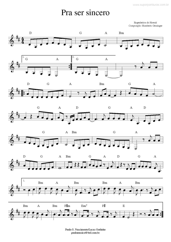 Partitura da música Pra ser Sincero v.3