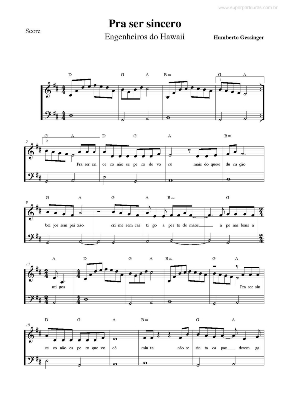 Partitura da música Pra Ser Sincero