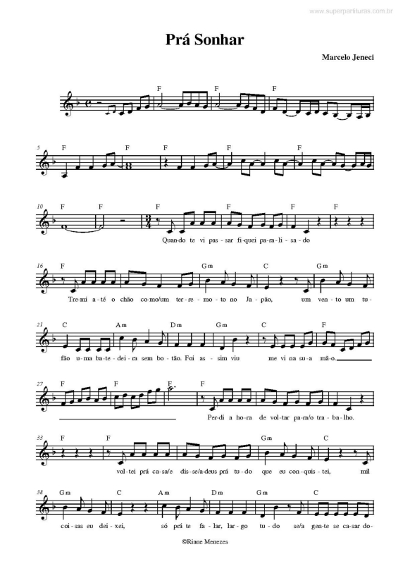 Partitura da música Prá Sonhar v.2