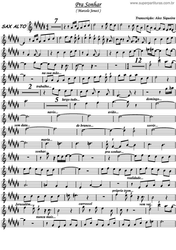 Partitura da música Pra Sonhar v.3