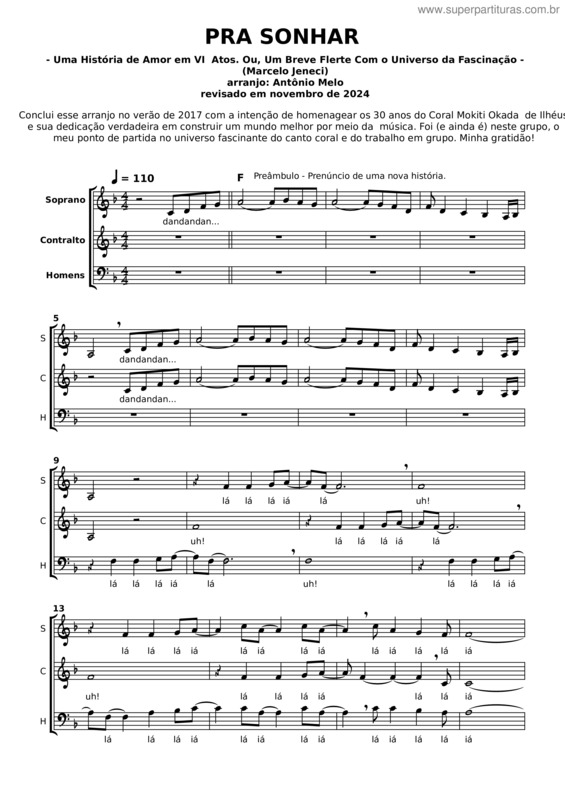 Partitura da música Pra Sonhar v.6