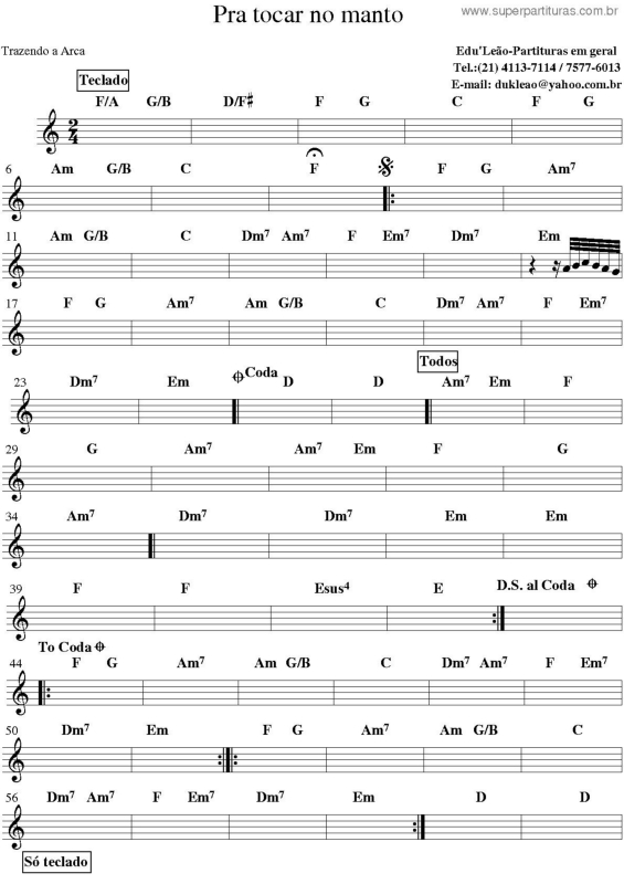 Partitura da música Pra Tocar No Manto