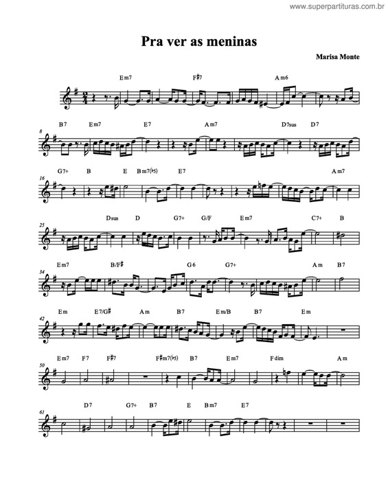 Partitura da música Pra Ver As Meninas