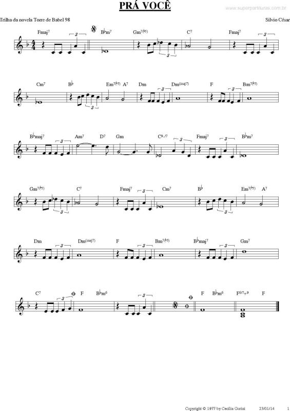 Partitura da música Pra Você (Torre de Babel)