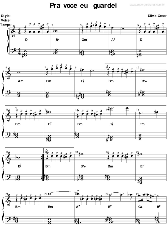 Partitura da música Pra Você Eu Guardei