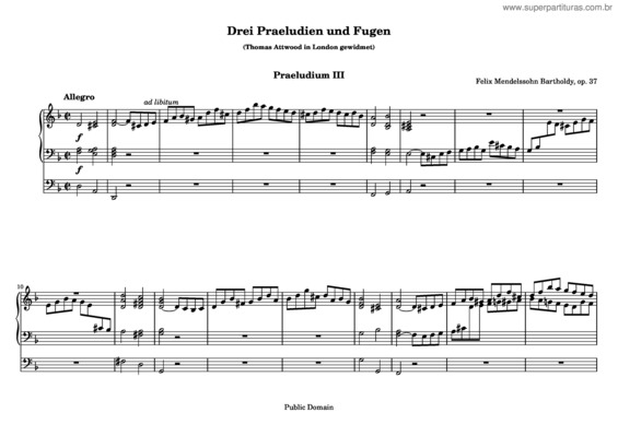 Partitura da música Praeludium und Fuge d-Moll