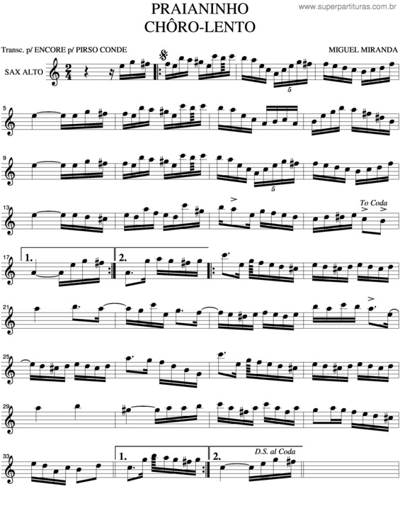 Partitura da música Praianinho