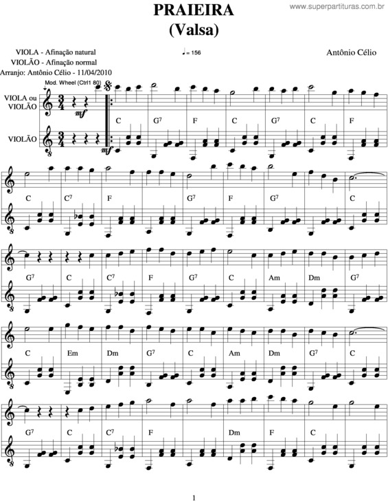 Partitura da música Praieira