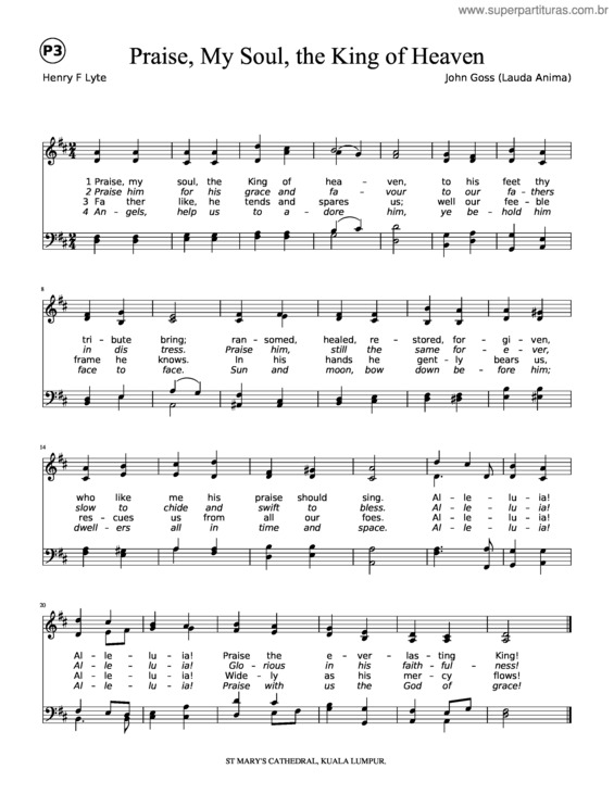 Partitura da música Praise, My Soul, The King Of Heaven: Satb
