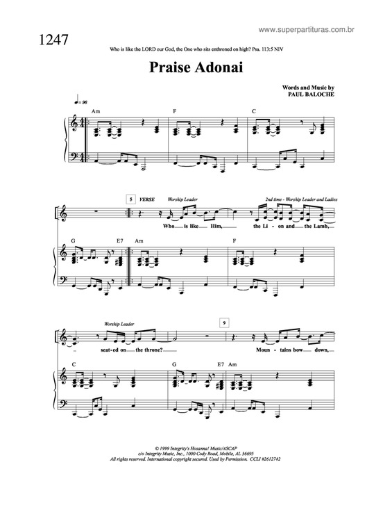 Partitura da música Praise Adonai