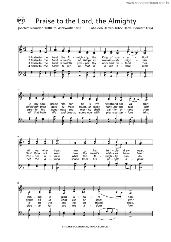 Partitura da música Praise To The Lord, The Almighty