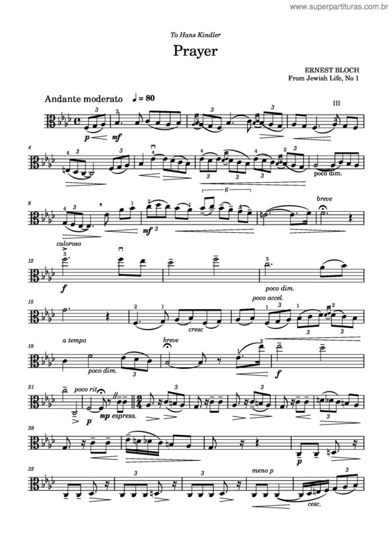 Partitura da música Prayer From Jewish Life, B.54 – Ernest Bloch For Viola