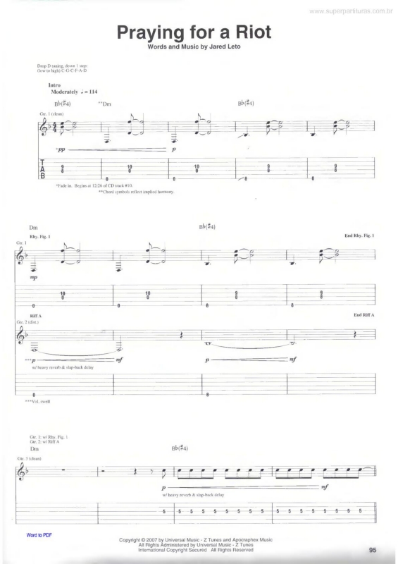 Partitura da música Praying for a Riot