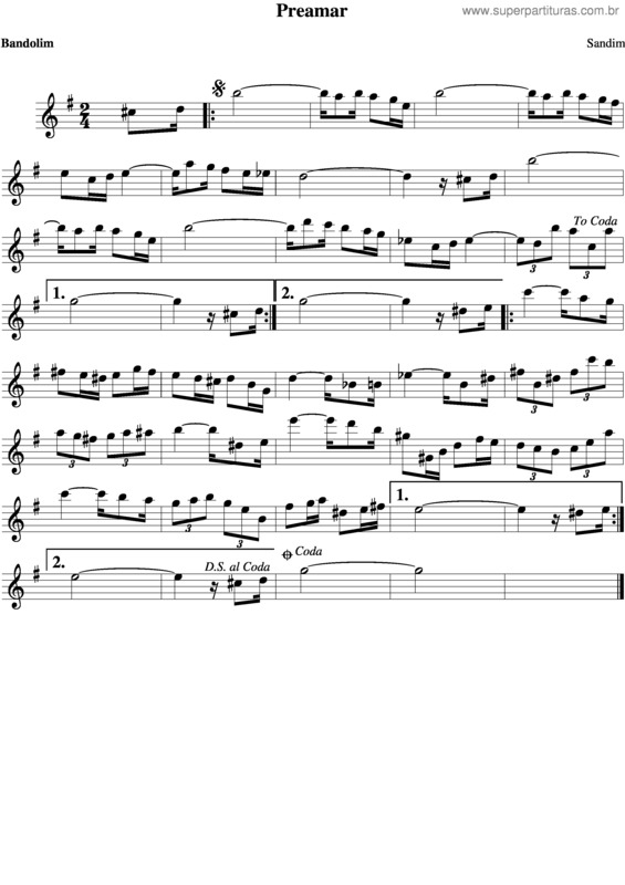 Partitura da música Preamar