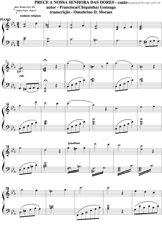 Partitura da música Prece A Nossa Senhora Das Dores