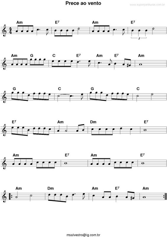 Partitura da música Prece ao Vento v.2