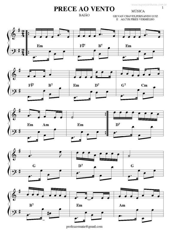 Partitura da música Prece ao Vento v.3