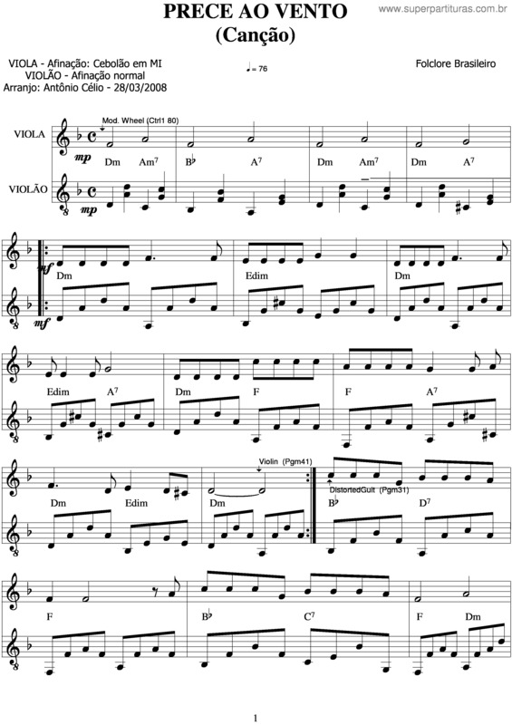 Partitura da música Prece Ao Vento v.4