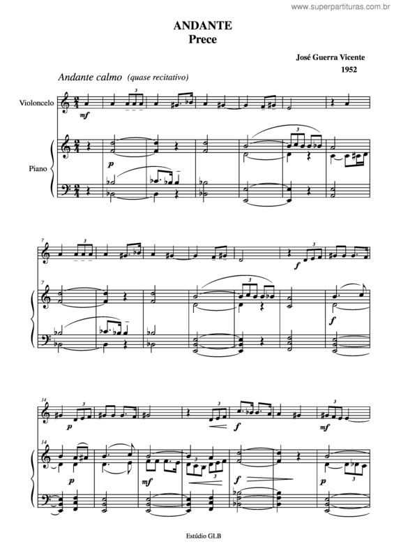 Partitura da música Prece