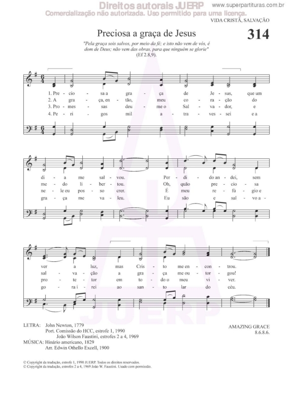 Partitura da música Preciosa A Graça De Jesus - 314 HCC v.2