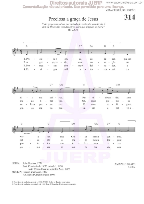 Partitura da música Preciosa A Graça De Jesus - 314 HCC