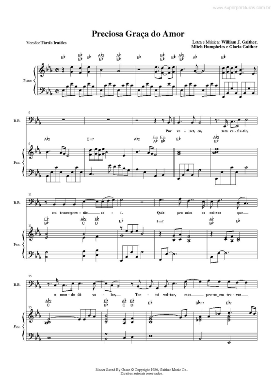 Partitura da música Preciosa Graça do Amor