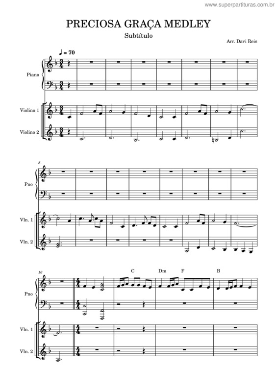 Partitura da música Preciosa Graça Medley – Daviladislaur
