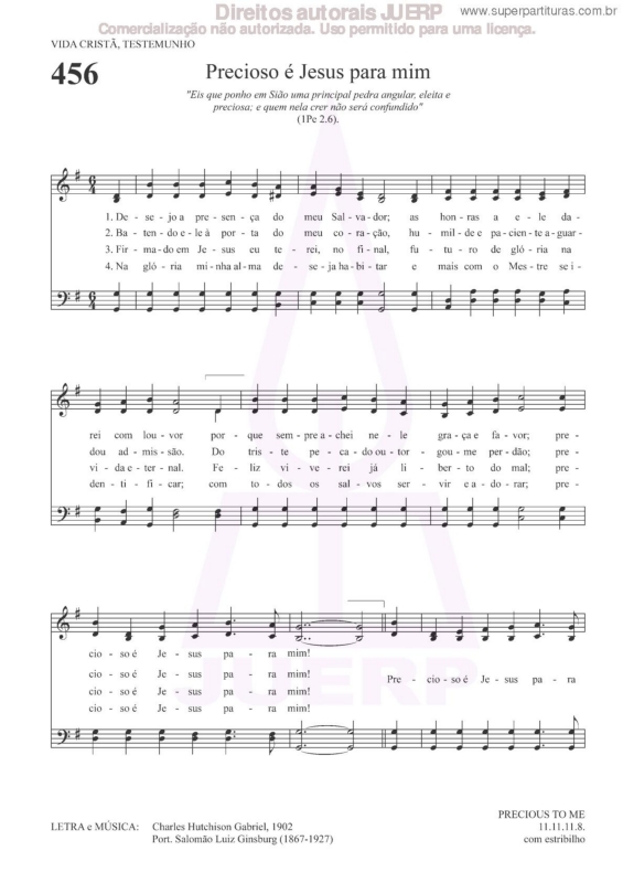 Partitura da música Precioso É Jesus Para Mim - 456 HCC v.2
