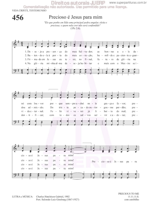 Partitura da música Precioso É Jesus Para Mim - 456 HCC v.2