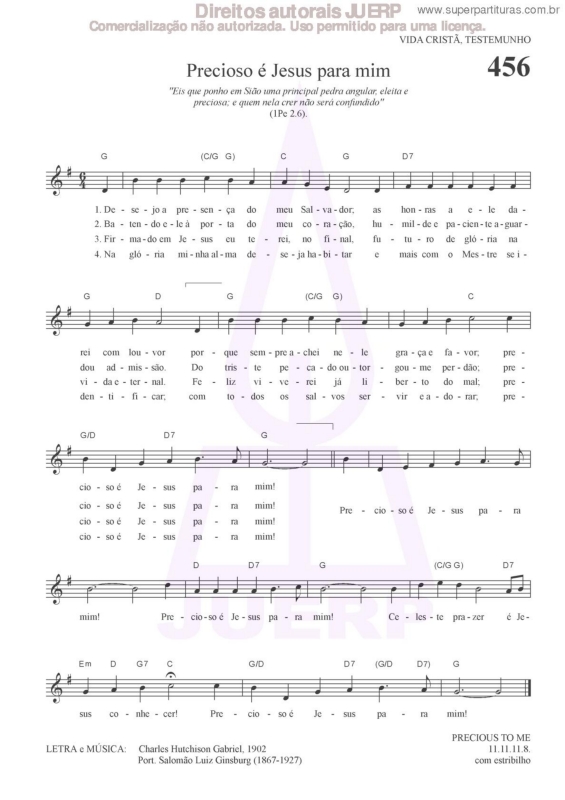 Partitura da música Precioso É Jesus Para Mim - 456 HCC