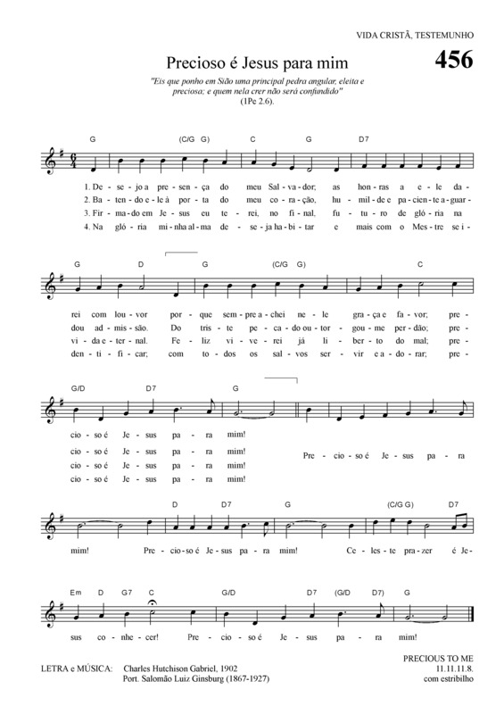 Partitura da música Precioso é Jesus Para Mim