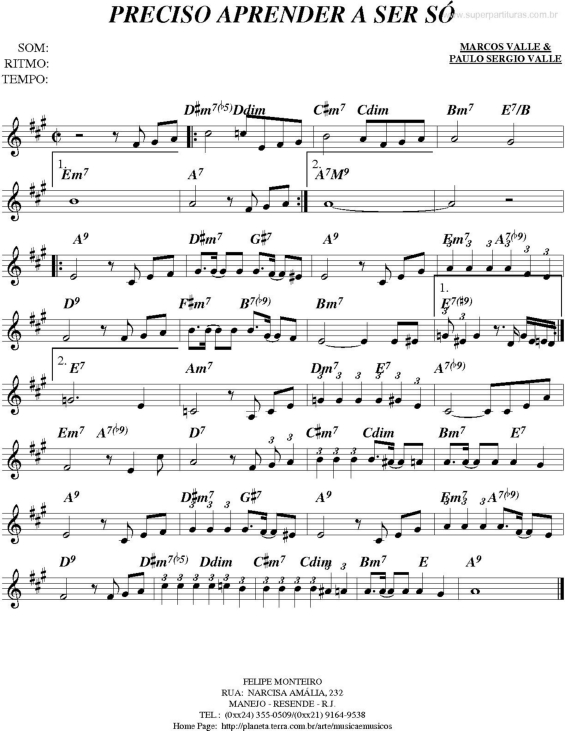 Partitura da música Preciso Aprender a Ser Só