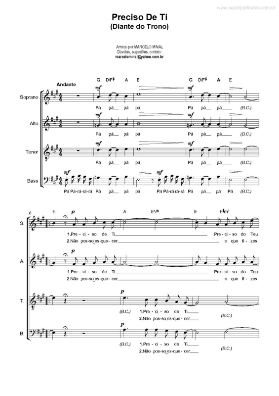 Partitura da música Preciso de Ti