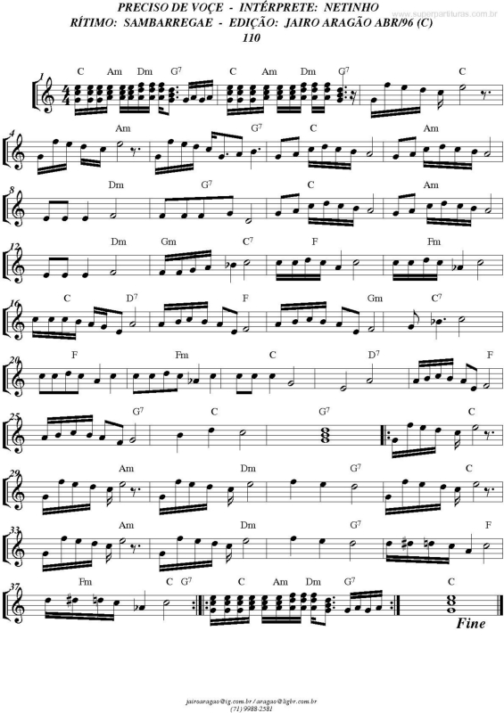 Partitura da música Preciso de Você