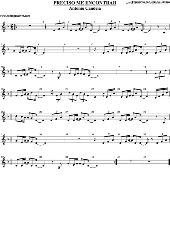 Partitura da música Preciso Me Encontrar