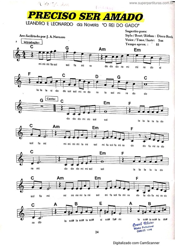 Partitura da música Preciso Ser Amado