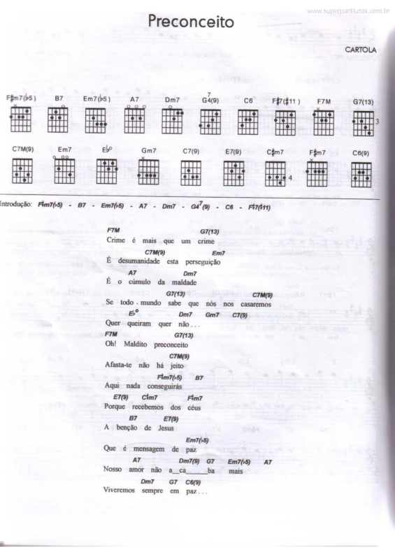 Partitura da música Preconceito